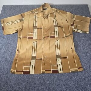 Mench Platinum Shirt Mens‎ 3XL XXXL Brown Tan Geo Print Polyester Button Down